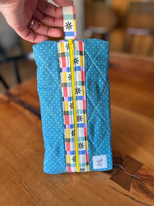 Medium Pouch: Teal Dot Patchwork Stars