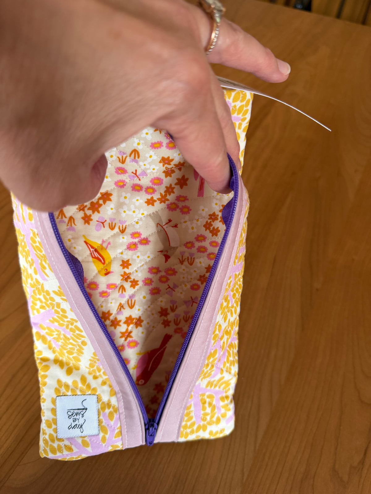 Quilted Zip Pouch: Yellow Trees Dark Zipper