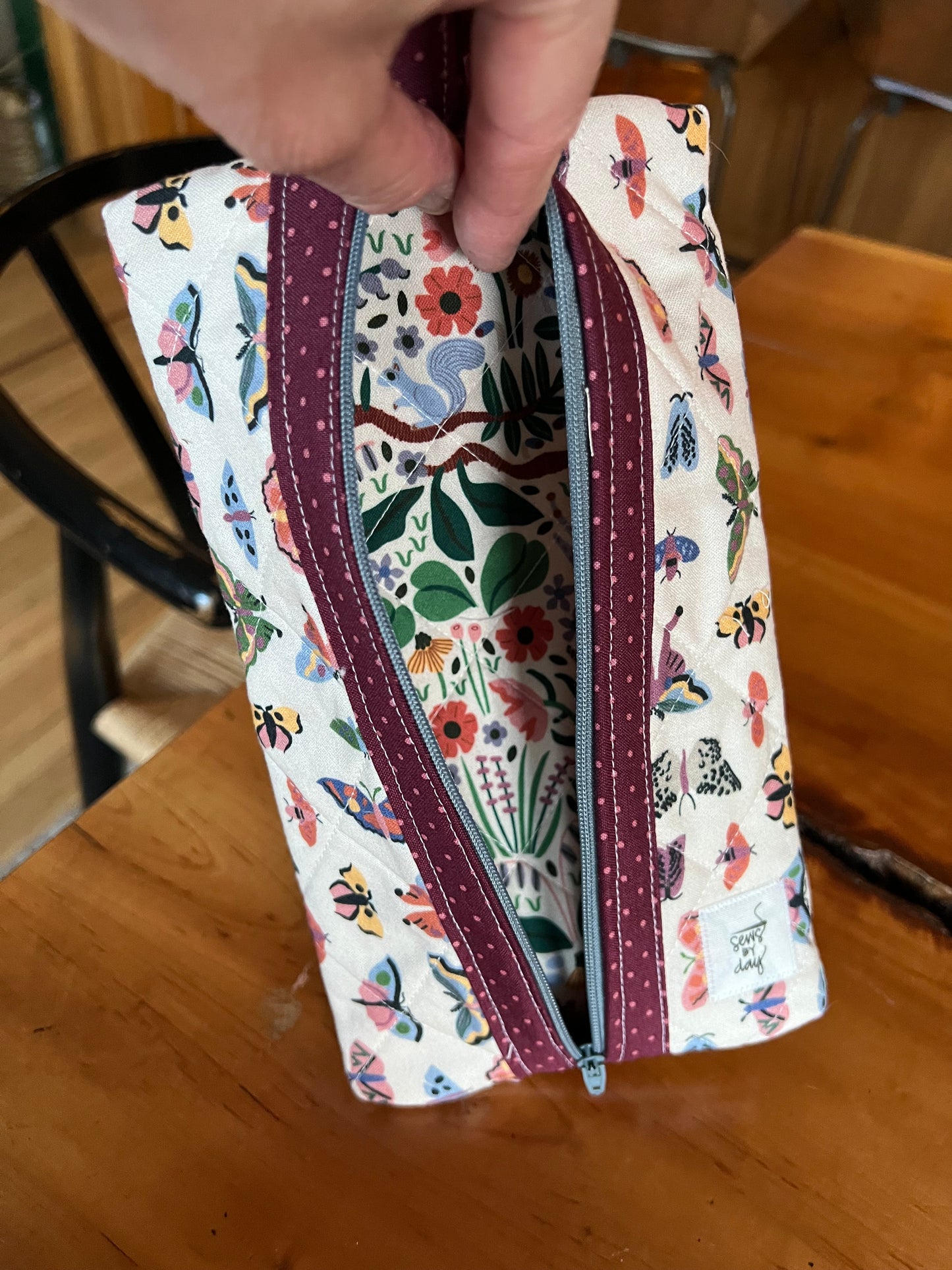 Medium Pouch: Colorful Butterflies Plum Binding