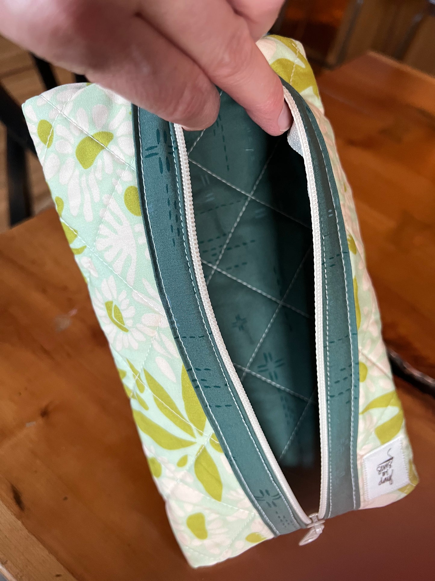 Medium Pouch: Pastel Green Floral Green Binding