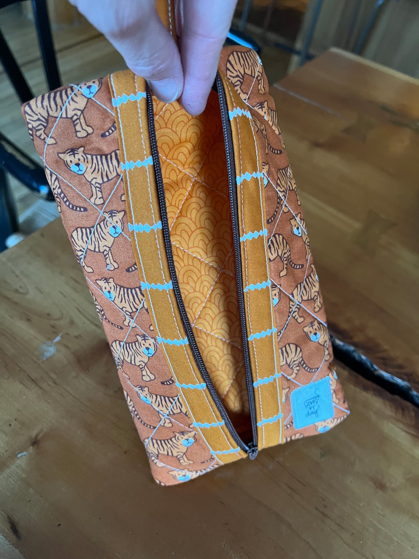 Medium Pouch: Orange Tigers Striped Binding