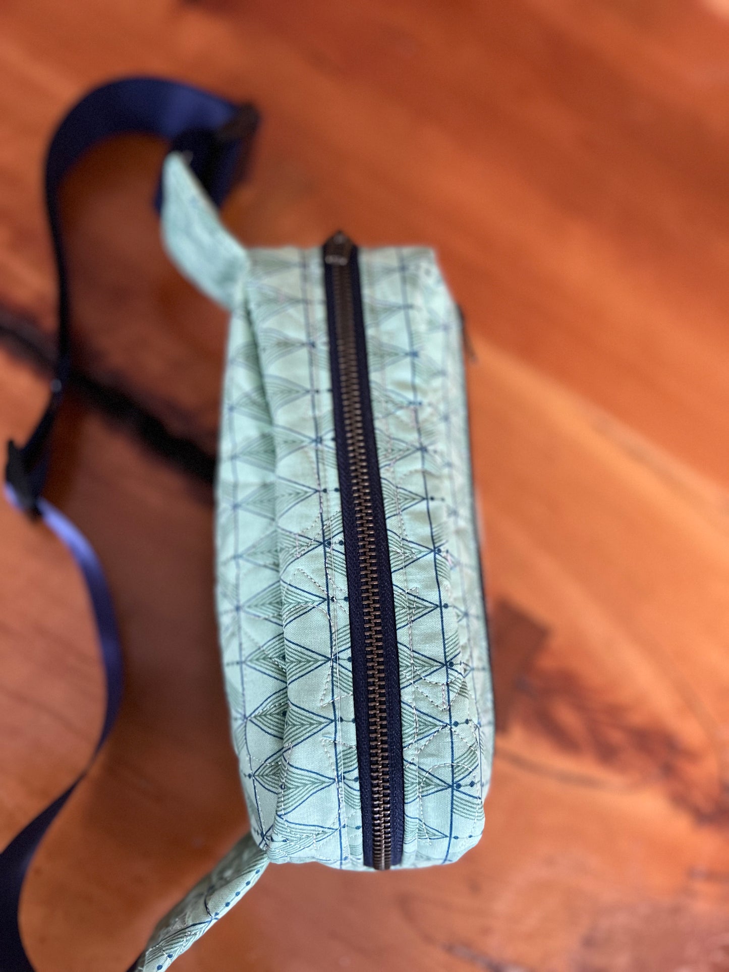 Crossbody Bag: Light Green and Navy Triangle