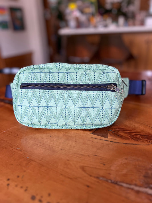Crossbody Bag: Light Green and Navy Triangle