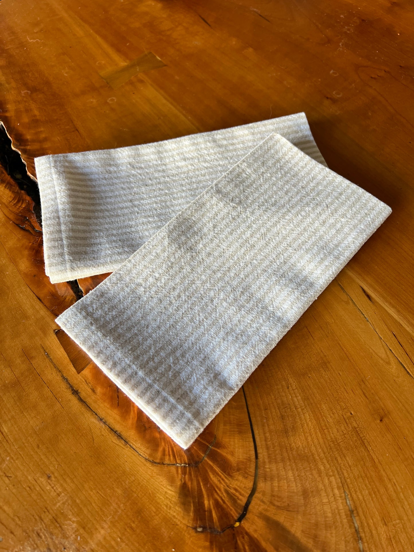 2 Beige and White Striped Napkins