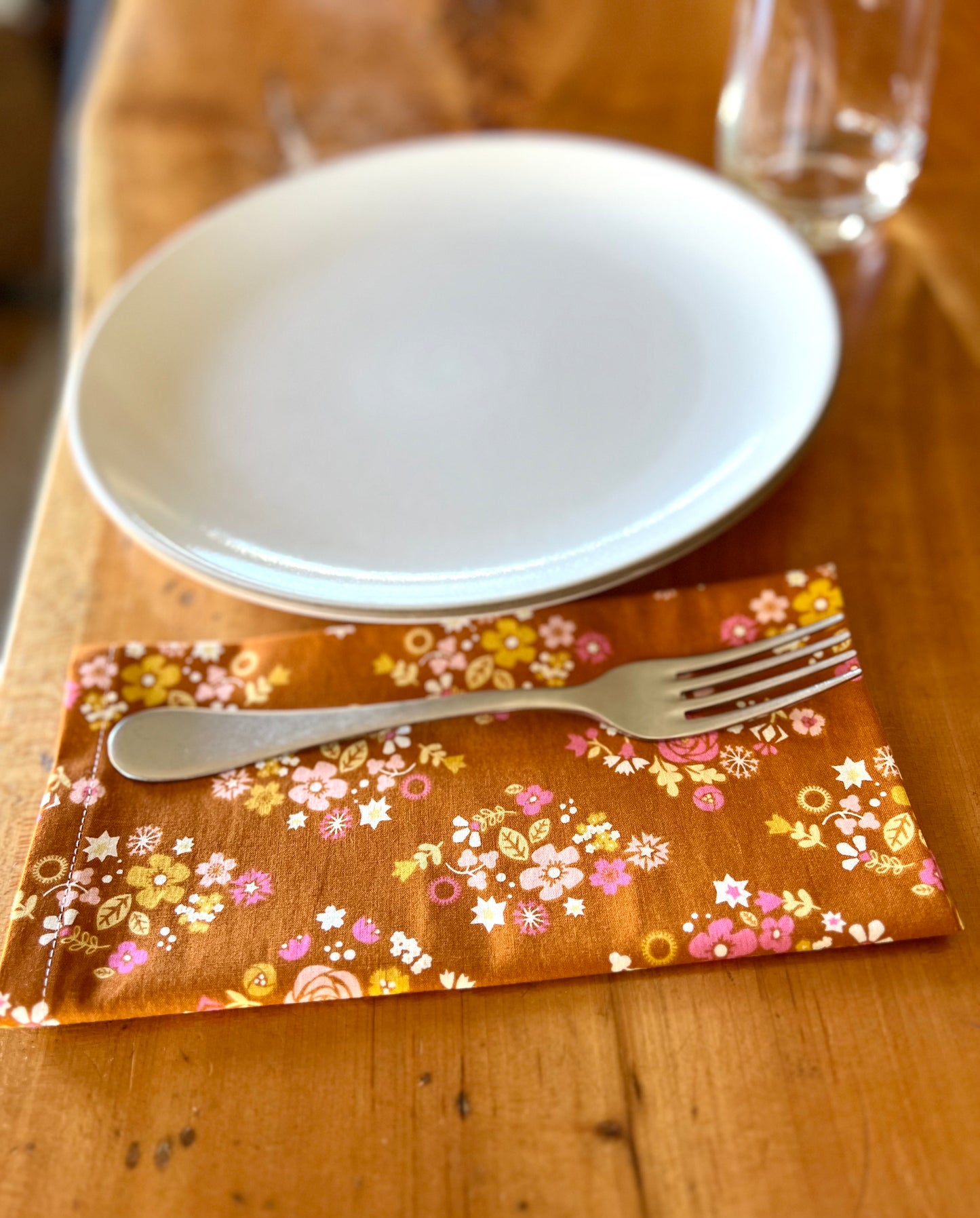 2 Orange Floral Napkins