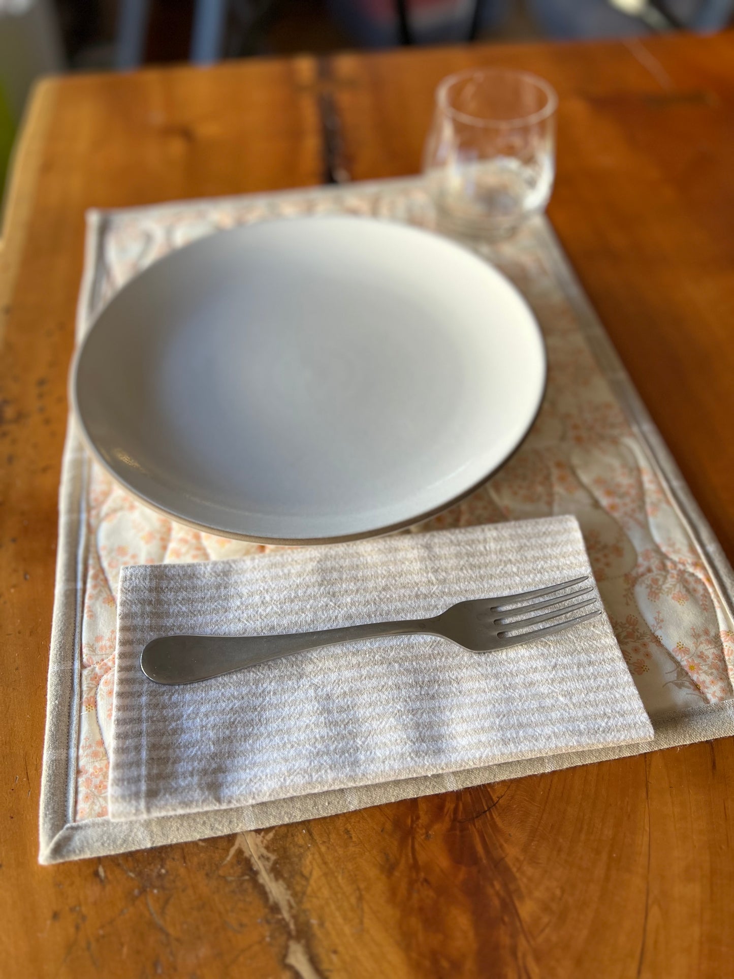 2 Beige and White Striped Napkins