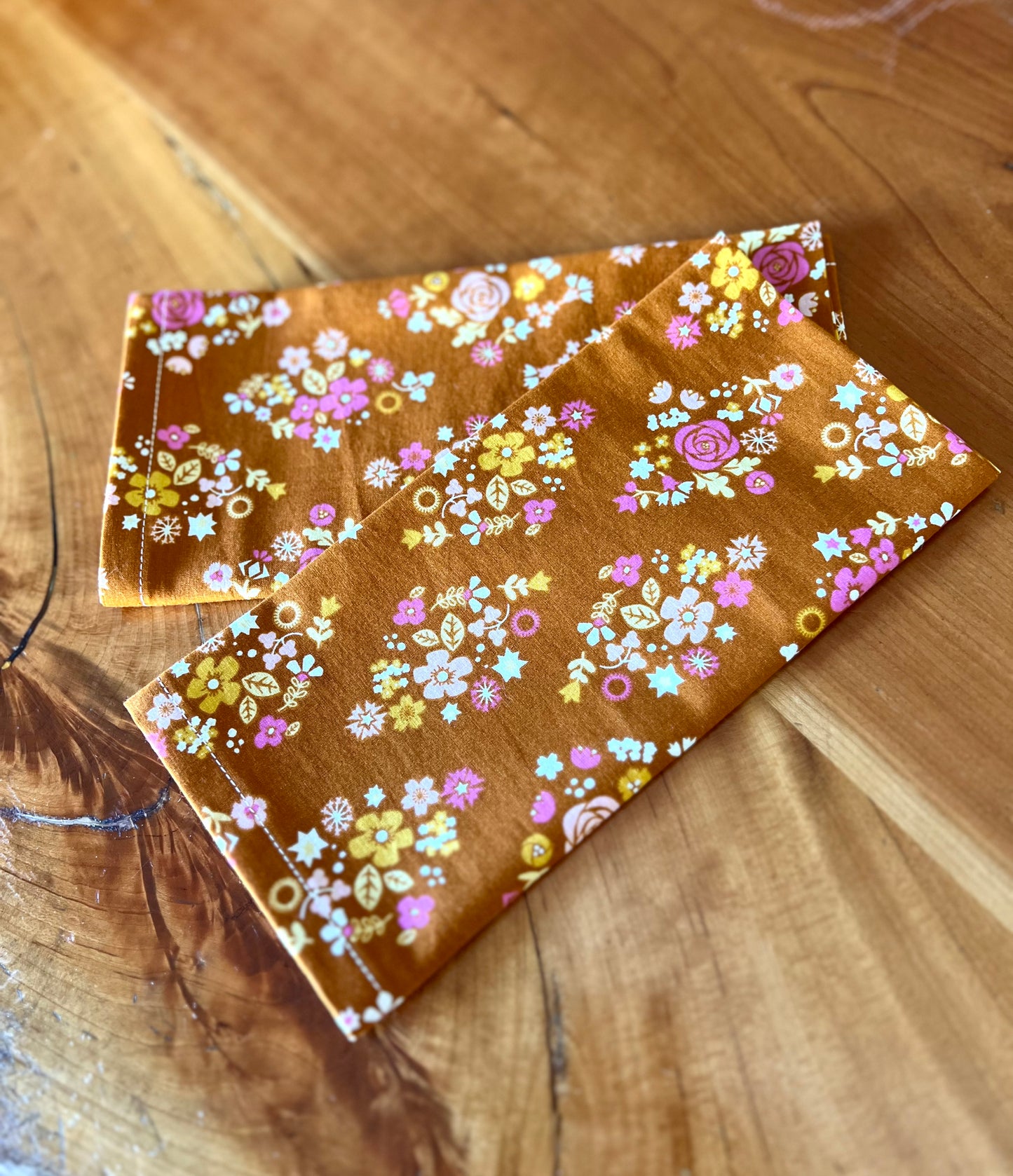 2 Orange Floral Napkins