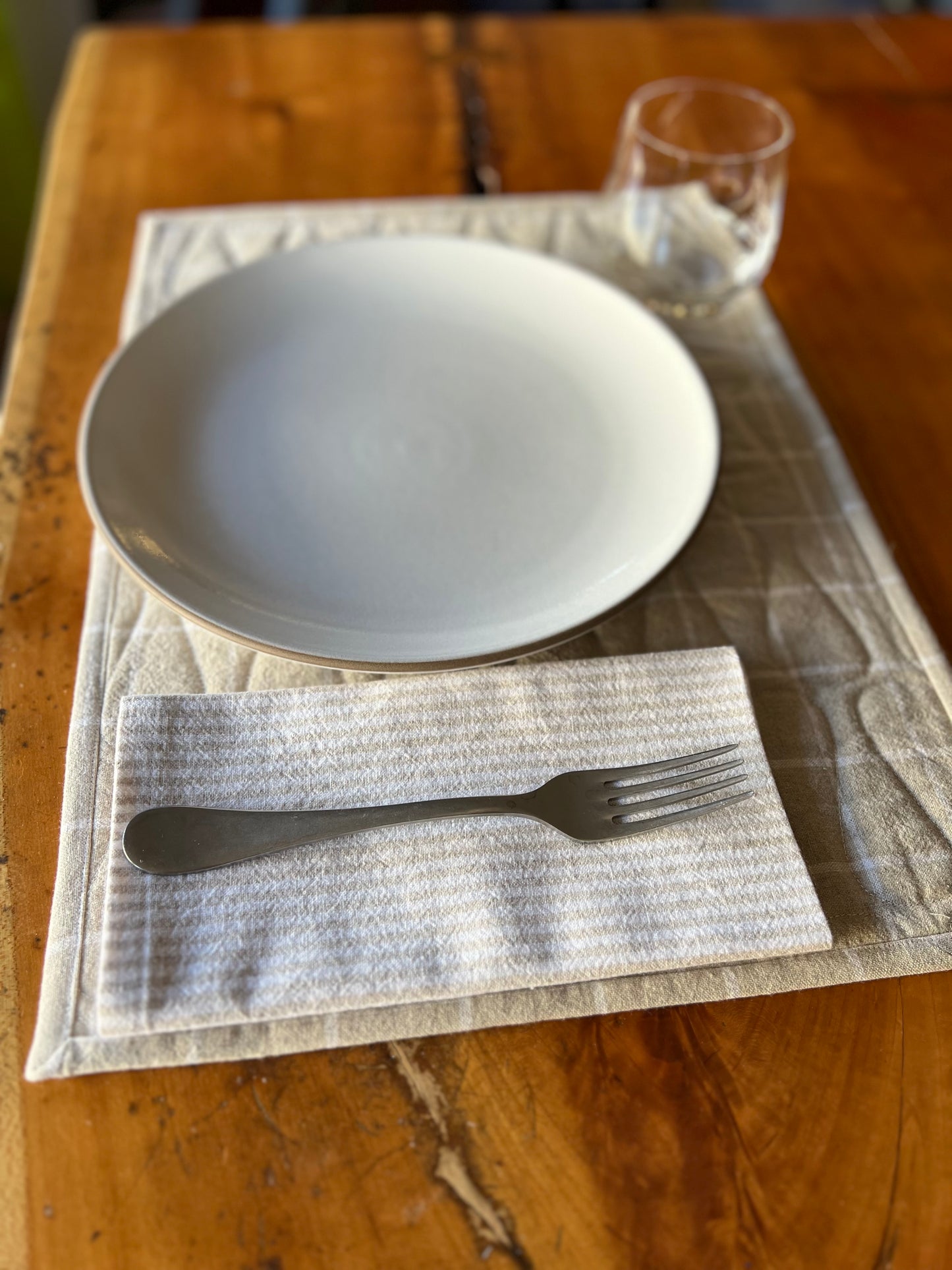 2 Beige and White Striped Napkins