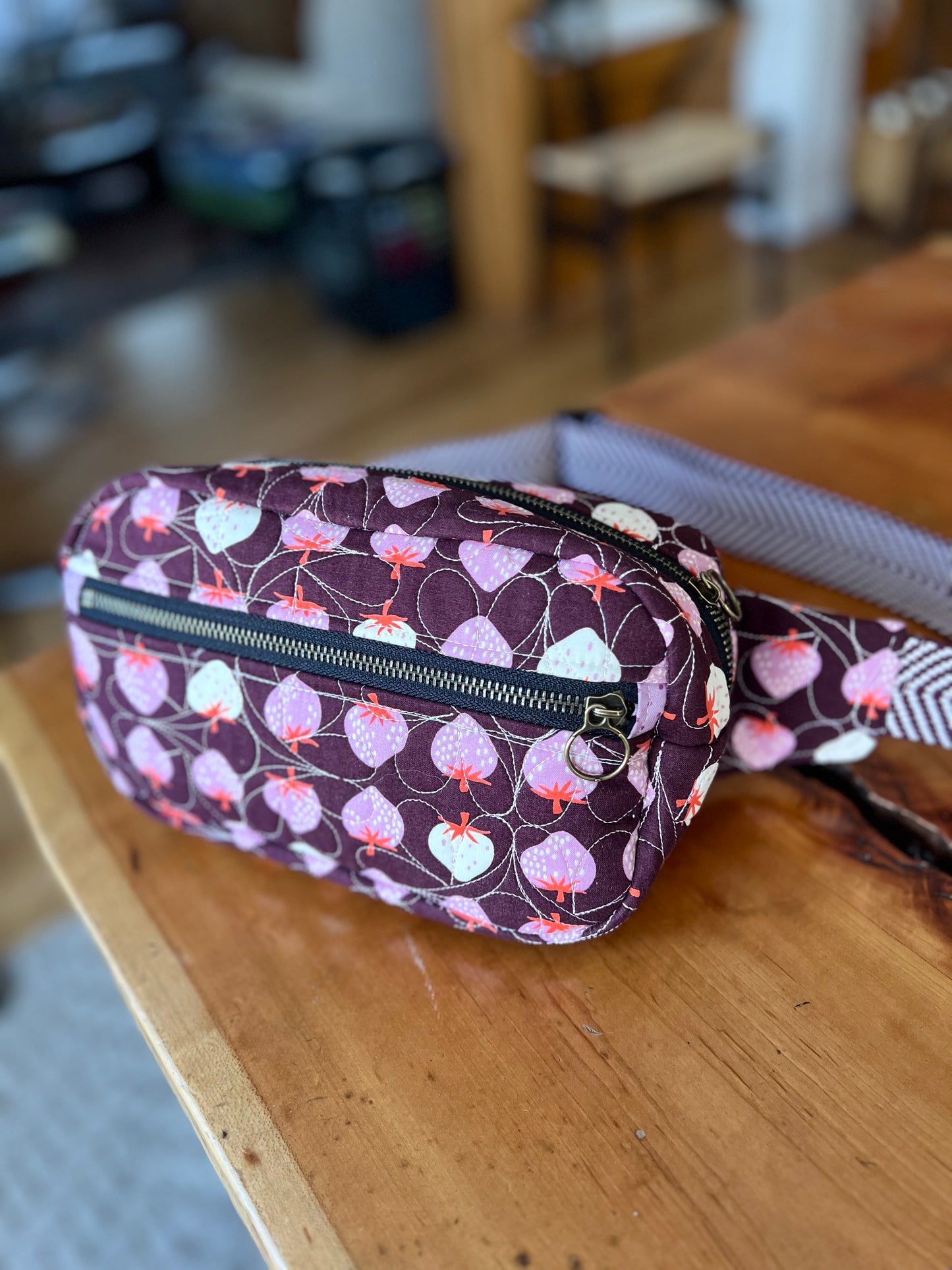 Crossbody Bag: Burgundy Strawberries