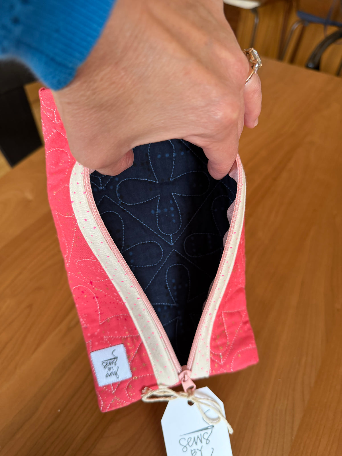 Quilted Zip Pouch: Pink Speckle