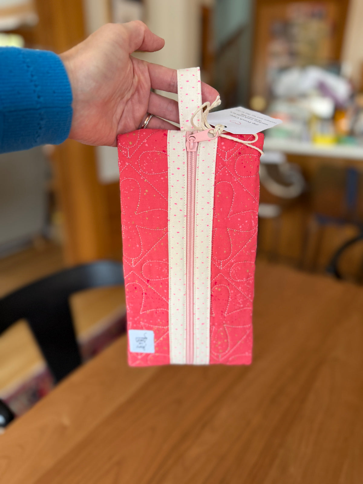 Quilted Zip Pouch: Pink Speckle