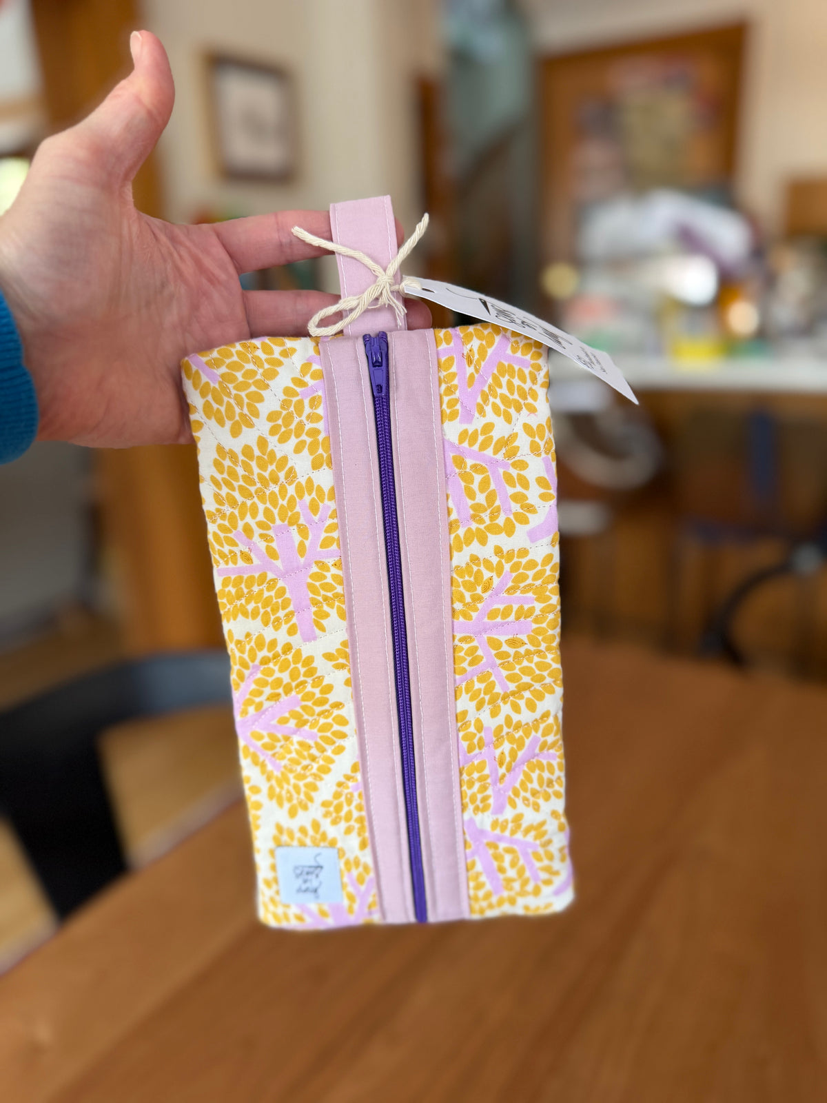 Quilted Zip Pouch: Yellow Trees Dark Zipper