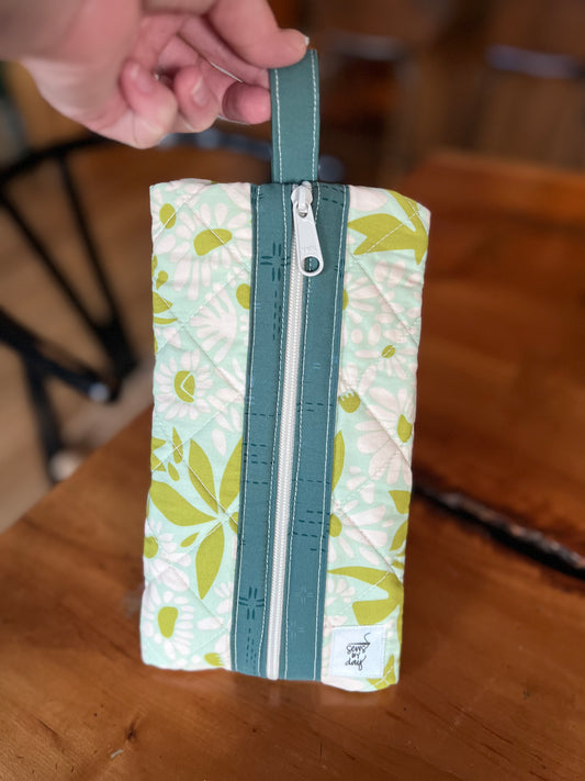 Medium Pouch: Pastel Green Floral Green Binding
