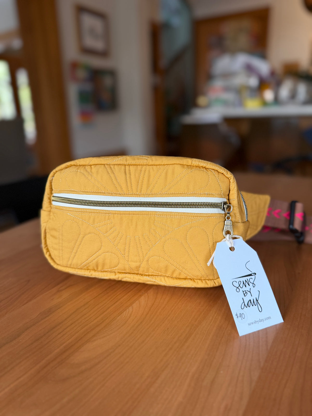 Crossbody Bag: Golden with Brown Arrow Webbing