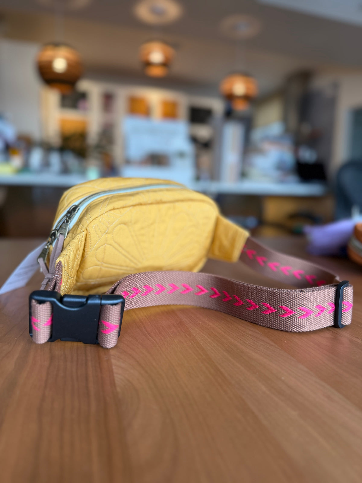 Crossbody Bag: Golden with Brown Arrow Webbing