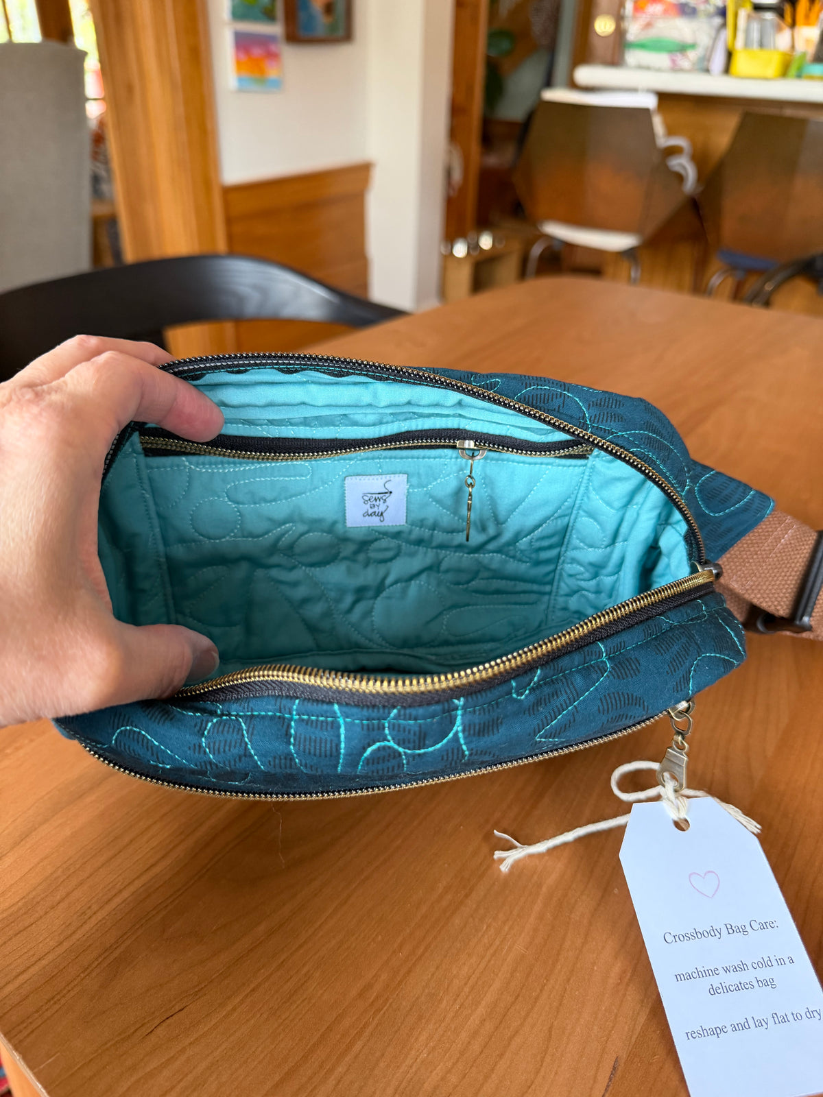 Crossbody Bag: Teal with Star Zip Pulls