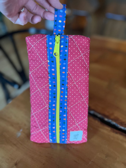 Medium Pouch: Raspberry Dot Purple Confetti Binding