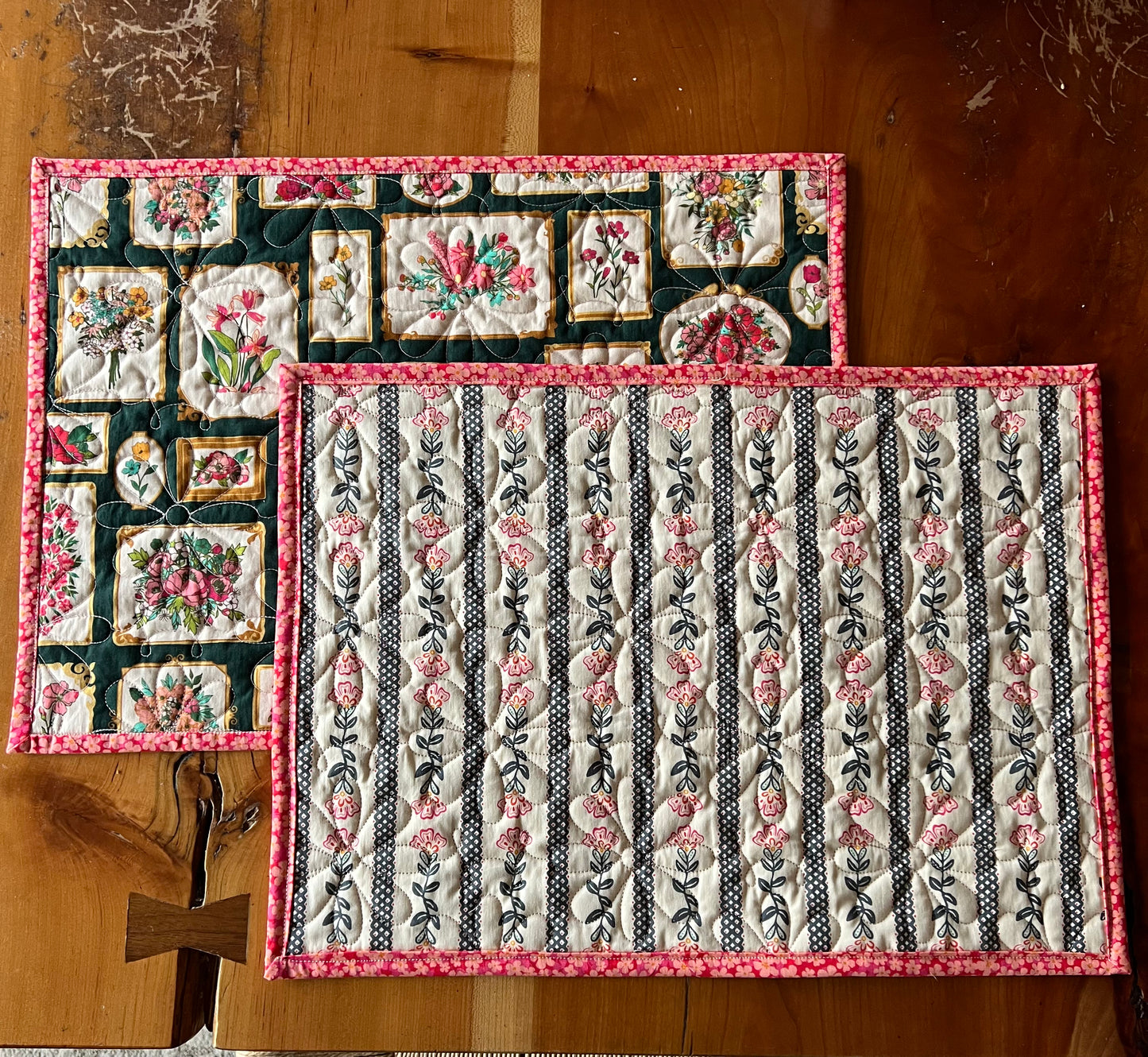 2 Vintage Floral Stripe Placemats