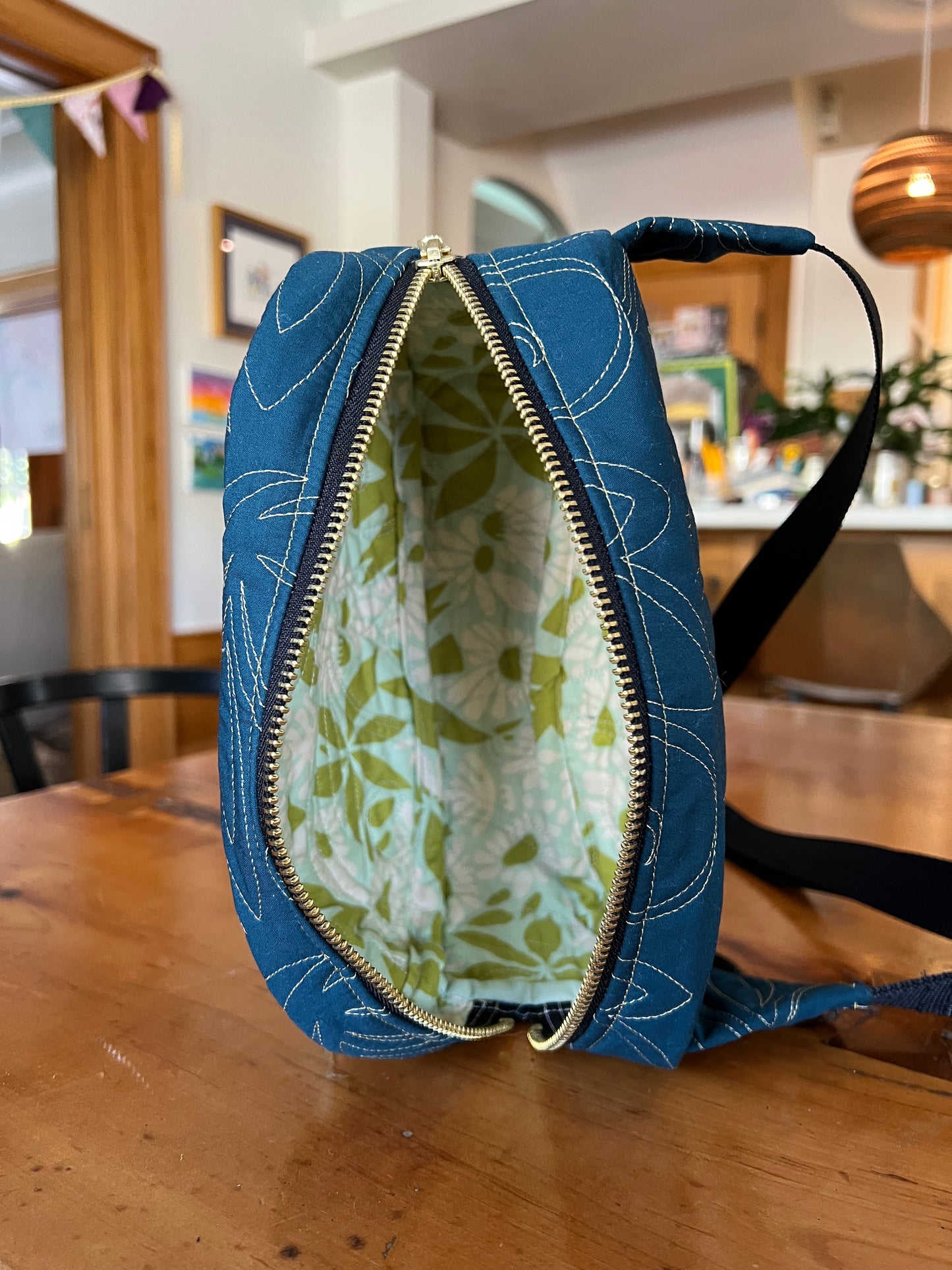 Crossbody Bag: Dark Teal Gold Zipper